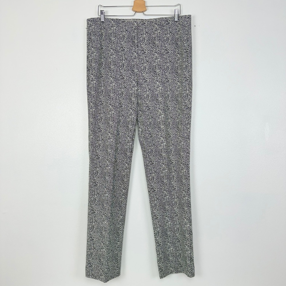 Chico's Herringbone Straight Leg Pants Women 2.5T / 14 Tall Black White Stretch